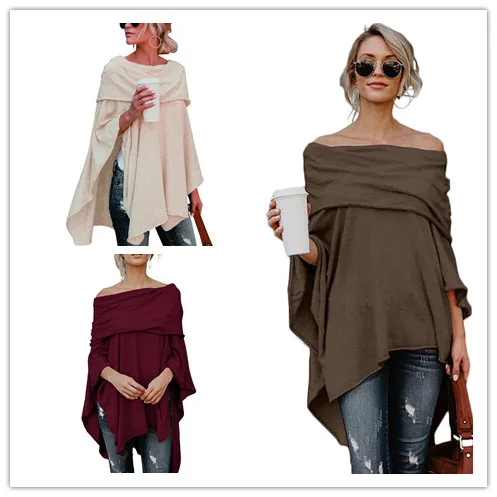 Women Fashion Off Shoulder Sweater Asymmetric Top Overlap Solid Poncho Pullover Clothing Ladies Casual Fall Tops
Women Fashion Off Shoulder Sweater Asymmetric Top Overlap Solid Poncho Pullover Clothing Ladies Casual Fall Tops