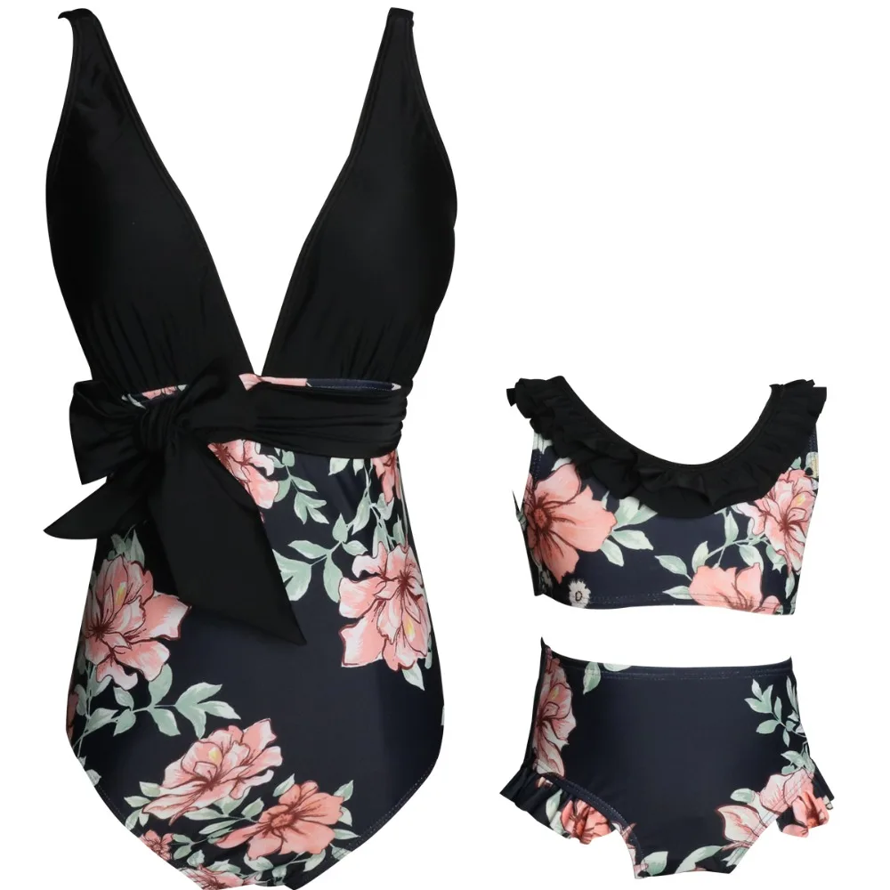 2019-Girl-Women-Kawaii-Retro-Print-High-Waist-Flounces-Bikini-Swimsuit-Swimwear-Mother-Daughter-Ruffle-Maillot (2)
