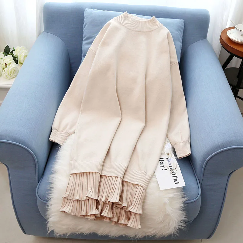 thicken women sweaters o-neck long-sleeved knitted solid ruffles patchwork lady loose elegant long pullovers female outwear tops
thicken women sweaters o-neck long-sleeved knitted solid ruffles patchwork lady loose elegant long pullovers female outwear tops