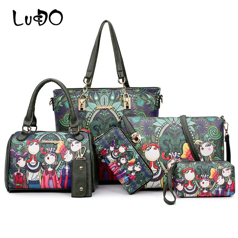 LUCDO Women Handbag Set Green Large Capacity Cartoon Shoulder Bag Fashion High Quality 6-Piece Set Designer Brand Clutch Bag Sac
LUCDO Women Handbag Set Green Large Capacity Cartoon Shoulder Bag Fashion High Quality 6-Piece Set Designer Brand Clutch Bag Sac