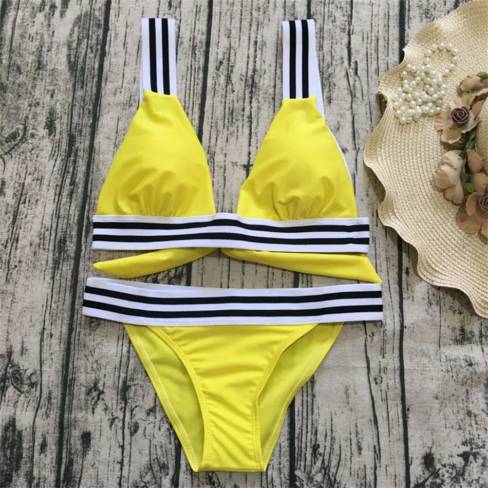 Yellow Bikini Black and White Striped Swimwear Women Elastic Band Hater Swimsuit Sexy Push Up Bathing Suit Solid Bikini Set 2019
Yellow Bikini Black and White Striped Swimwear Women Elastic Band Hater Swimsuit Sexy Push Up Bathing Suit Solid Bikini Set 2019