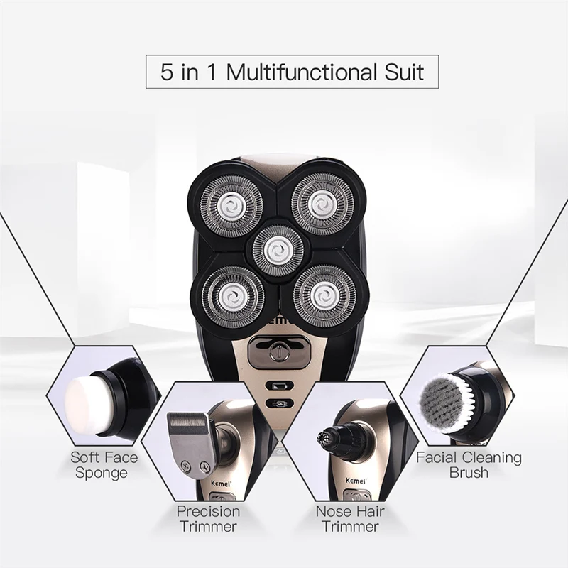 5 in 1 Electric Shave Razor Trimmer Hair Clipper bald head Nose Ear Removal hair Facial cleaning brush Rechargeable for Men
5 in 1 Electric Shave Razor Trimmer Hair Clipper bald head Nose Ear Removal hair Facial cleaning brush Rechargeable for Men