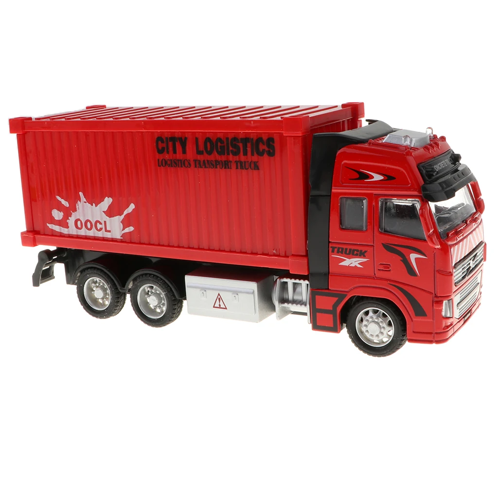 1:18 Scale Diecast Container Truck Construction Vehicle Car Model Kids Toy - Red 1:18 Scale Diecast Container Truck Construction Vehicle Car Model Kids Toy - Red