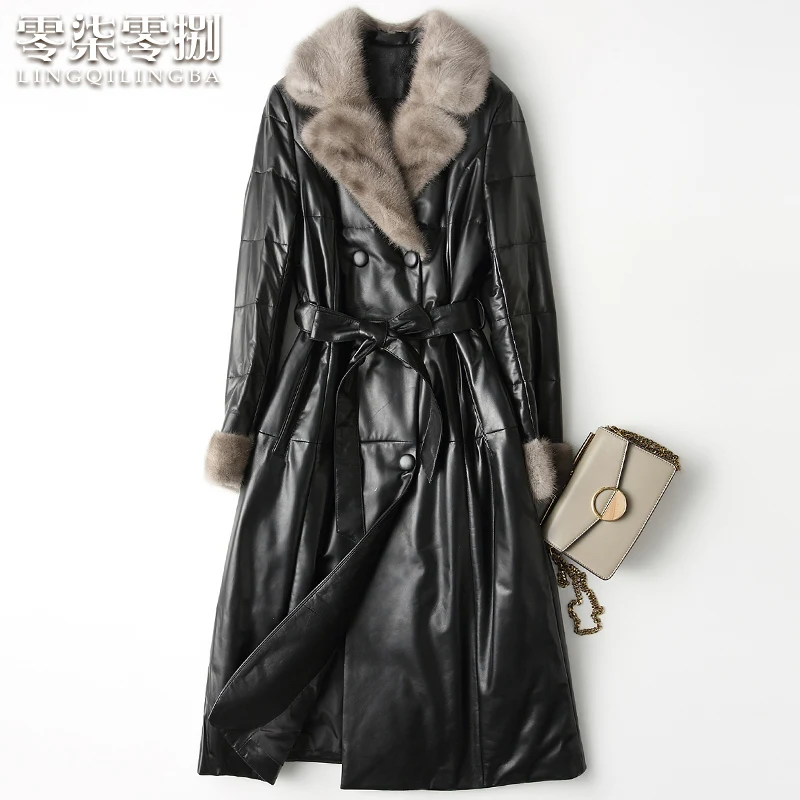 Фото Натуральная кожаная куртка зимняя женская одежда 2021 норки меховой воротник