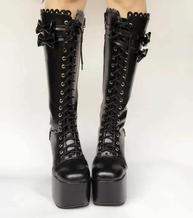 Japanese Sweet Black Hoof Heels Lolita Cosplay Thigh Boots Princess Girl Lace Up Bowtie Chunky High Heel Martin Boots Side zip
Japanese Sweet Black Hoof Heels Lolita Cosplay Thigh Boots Princess Girl Lace Up Bowtie Chunky High Heel Martin Boots Side zip
