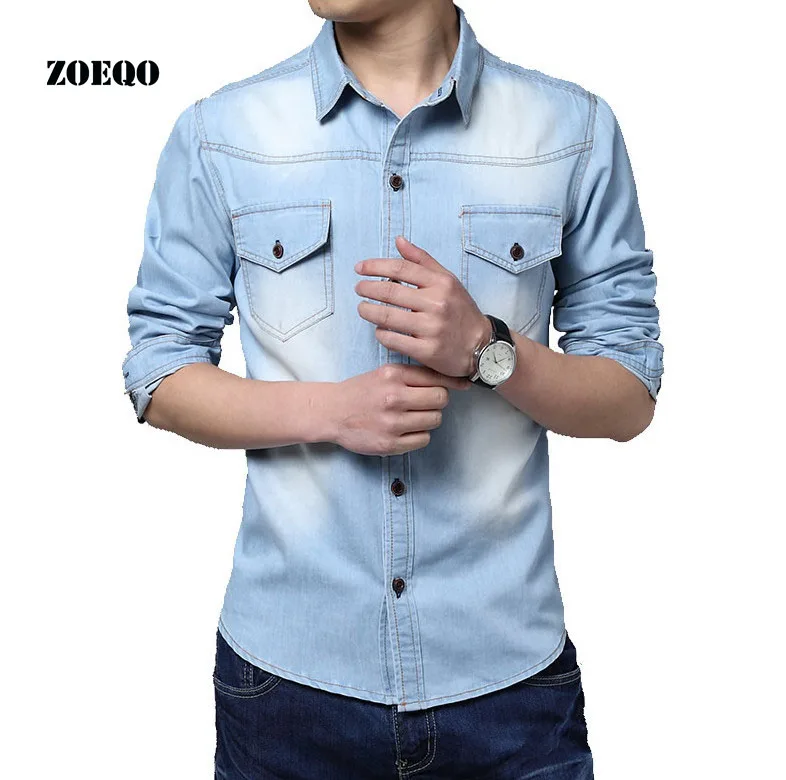 ZOEQO New Long Sleeve Men Denim Shirts Cotton Slim Fit Famous Brand Pockets Camiseta Masculina men shirts camisas hombre M-5XL
ZOEQO New Long Sleeve Men Denim Shirts Cotton Slim Fit Famous Brand Pockets Camiseta Masculina men shirts camisas hombre M-5XL