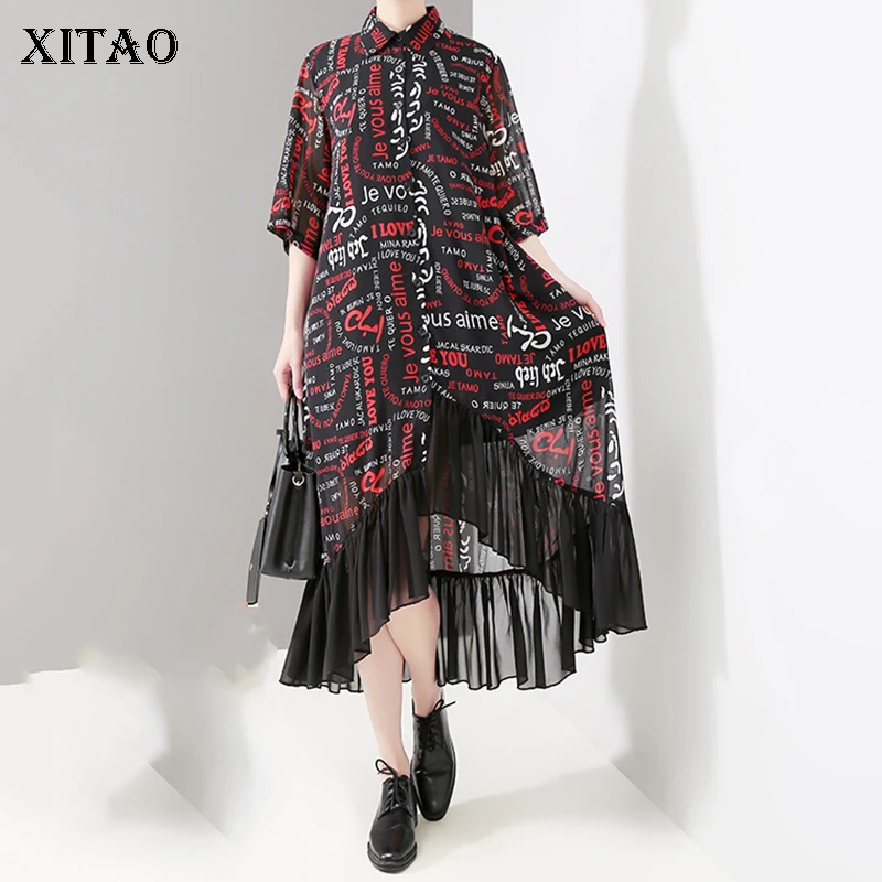 XITAO Mesh Chiffon Summer Dress Print Letter Pattern Women Casual Patchwork Turn Down Collar Irregular Button Summer WBB3087
XITAO Mesh Chiffon Summer Dress Print Letter Pattern Women Casual Patchwork Turn Down Collar Irregular Button Summer WBB3087
