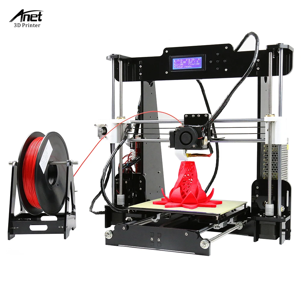 

Anet A8 Desktop 3D Printer Kits Self Assembly 3D Printer MK8 Extruder Nozzle Acrylic Frame LCD Screen Standard with 10M Filament