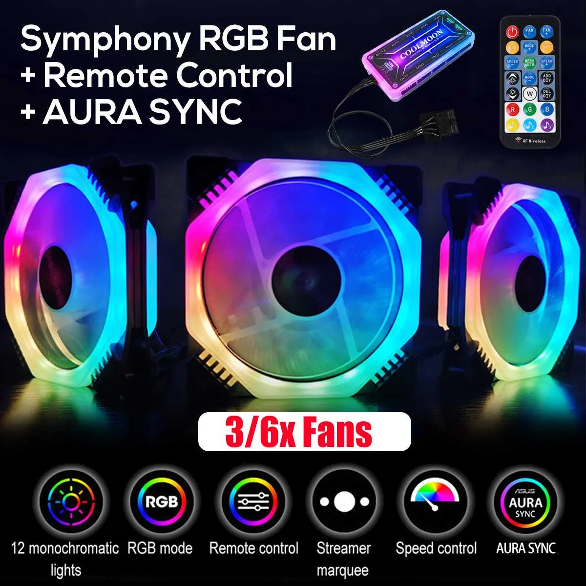 3/6pcs 120mm Cooler Fan Cooling Symphony Aura SYNC RGB PC Fan Cooling Fan For Computer Silent Gaming Case Music Remote Control
3/6pcs 120mm Cooler Fan Cooling Symphony Aura SYNC RGB PC Fan Cooling Fan For Computer Silent Gaming Case Music Remote Control