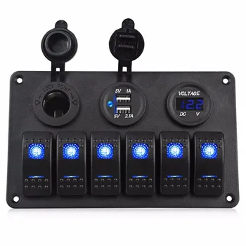 6 Gang Rocker on/off Switch Panel+Digital Voltmeter 3.1A Dual USB Charger Cigarette Lighter Socket For RV Car Marine (Blue)
6 Gang Rocker on/off Switch Panel+Digital Voltmeter 3.1A Dual USB Charger Cigarette Lighter Socket For RV Car Marine (Blue)