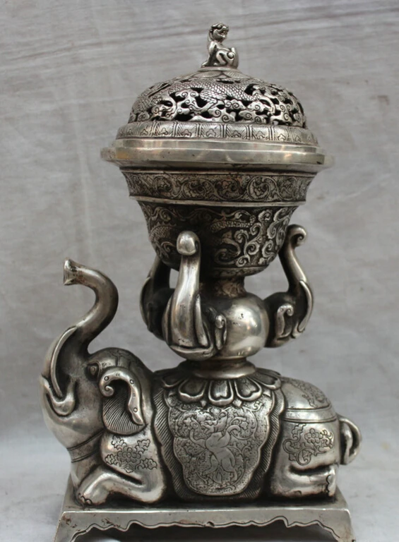 S5987 13" China Chinese Silver Dragon Beast Elephant Statue Incense Burner Censer D0318
S5987 13" China Chinese Silver Dragon Beast Elephant Statue Incense Burner Censer D0318