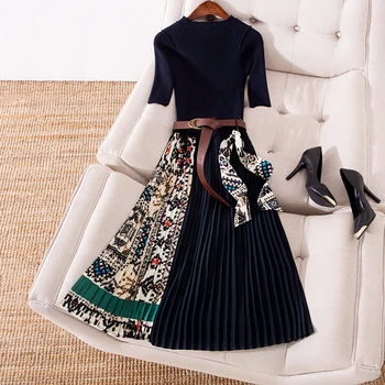 Women knit sweater dress hlaf sleeve color block geometric print patchwork belt mid-calf midi elegant pleated dresses 2019 new
Women knit sweater dress hlaf sleeve color block geometric print patchwork belt mid-calf midi elegant pleated dresses 2019 new