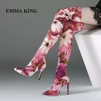 EMMA KING Elegant Flower Print Thigh High Boots Women Pointed Toe Stiletto Zapatos De Mujer t=Thin High Heel Evening Party Boots
EMMA KING Elegant Flower Print Thigh High Boots Women Pointed Toe Stiletto Zapatos De Mujer t=Thin High Heel Evening Party Boots