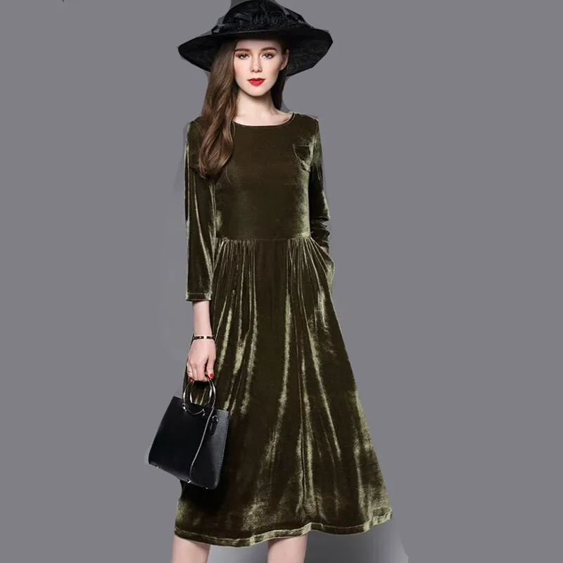 2019 Winter Velvet Dress Three quarter Sleeve Elegant Women dress Casual Retro Vintage Party Dresses plus size Spring dress
2019 Winter Velvet Dress Three quarter Sleeve Elegant Women dress Casual Retro Vintage Party Dresses plus size Spring dress