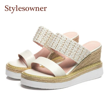 Stylesowner High Heel Wedge Platform Summer Slides Shoe Open Toe Hemp Leather Cool Sandallias Outdoor Flip Flops Female
Stylesowner High Heel Wedge Platform Summer Slides Shoe Open Toe Hemp Leather Cool Sandallias Outdoor Flip Flops Female