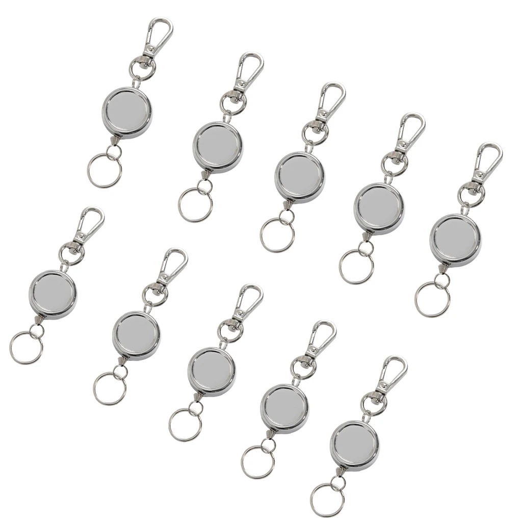 10 Pieces Metal Retractable Pull Chain Key Ring Chain Reel Keychain Keyring Holder Camping Hiking Tool