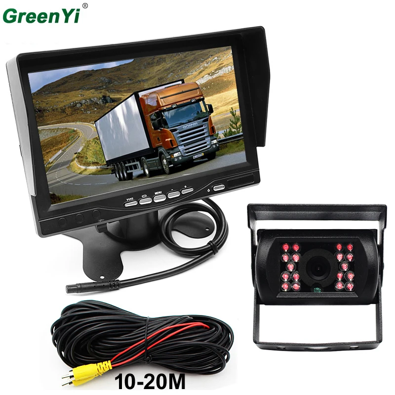 GreenYi DC 12В-24В 7-дюймовый TFT ЖК-монитор для автомобиля ИК камера заднего вида CCD