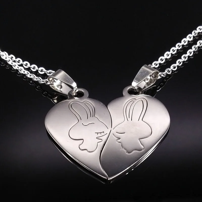 2017 Couple Silver Color Stainless Steel Necklaces for Women Men Kiss Rabbit Necklaces & Pendants Men Jewelry erkek kolye N74165 23