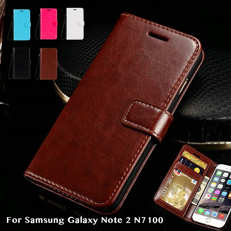Flip Book Case For Samsung Galaxy Note 2 N7100 Business Wallet Tpu Soft Silicone Back Cover Leather Phone Bag | Мобильные телефоны