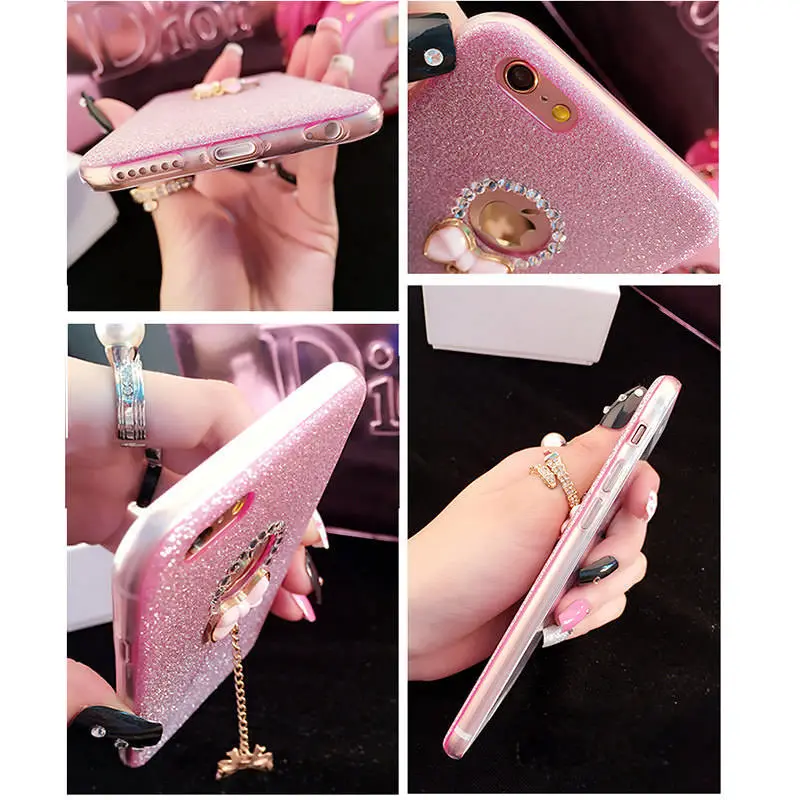 Beautiful Phone for iphone 7plus 8 X XS Case Soft Pink Glitter Yellow Shiny Women Cover 5 5s se 6 6S Plus Capa |
