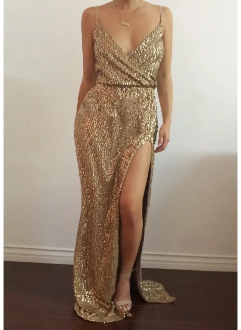 2018 Women's Gold Sequin Sexy Long Dress Deep V Neck Sleeveless High Waist Wedding Evening Party Split Bling Slim Dresses
2018 Women's Gold Sequin Sexy Long Dress Deep V Neck Sleeveless High Waist Wedding Evening Party Split Bling Slim Dresses