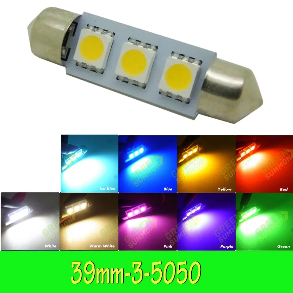 1 шт. 39 мм купол 3 светодиодный 5050 SMD Festoon лампочка для салона автомобиля белый AC/DC 12V