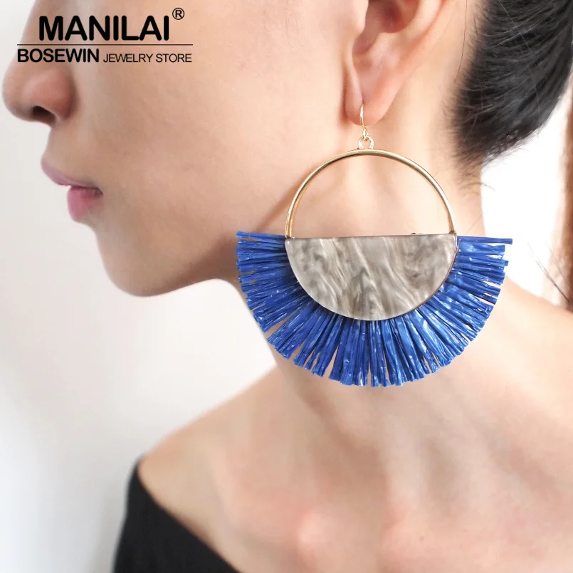 MANILAI Bohemian Female Imitation Lafite Tassel Earrings Handmade Multiple Color Fringed Resin Statement Dangle Earring Jewelry
MANILAI Bohemian Female Imitation Lafite Tassel Earrings Handmade Multiple Color Fringed Resin Statement Dangle Earring Jewelry