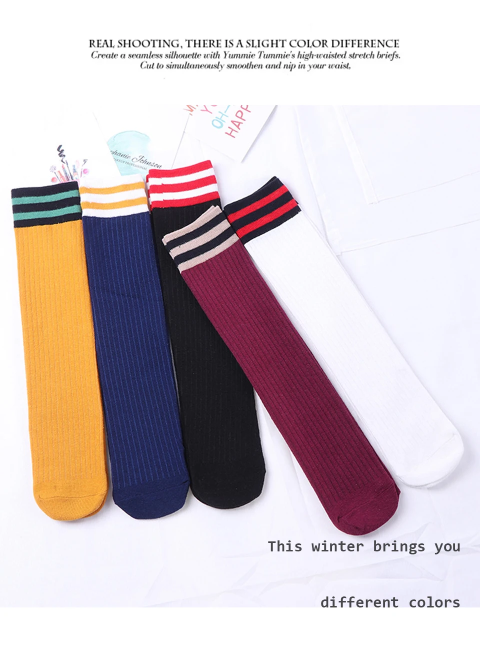 Harajuku Autumn And Winter Warm Fashion Two Bar Stripes Casual Cute Female New Pile In Tube Socks Cotton Japan and South Korea (1)