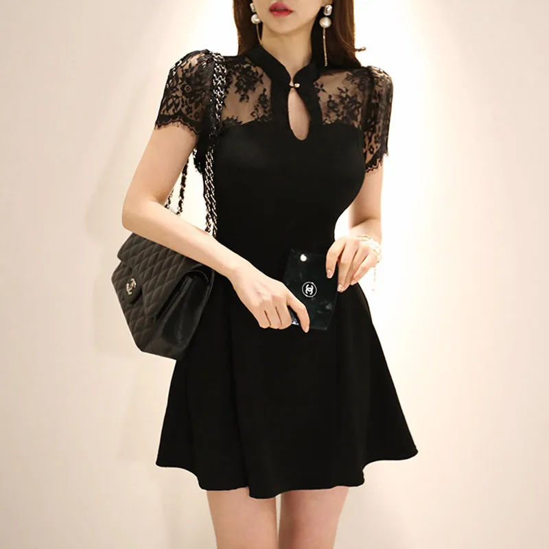 Summer Plus Size A-line Dress 2019 Women Black Short Sleeve Stand Elegant Office Mini Dress Vintage Lace Short Dresses Vestidos
Summer Plus Size A-line Dress 2019 Women Black Short Sleeve Stand Elegant Office Mini Dress Vintage Lace Short Dresses Vestidos