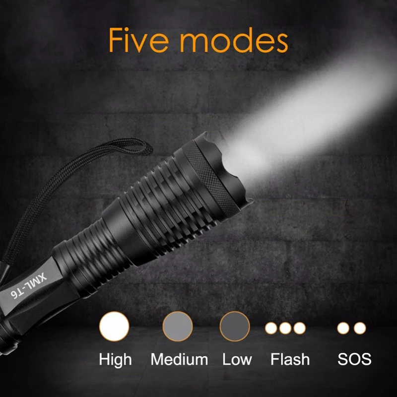 5 Mode Tactical Flashlight 800lm T6 LED Zoomable Flashlight Torch Light 18650/AAA Lamp Hunt light
5 Mode Tactical Flashlight 800lm T6 LED Zoomable Flashlight Torch Light 18650/AAA Lamp Hunt light