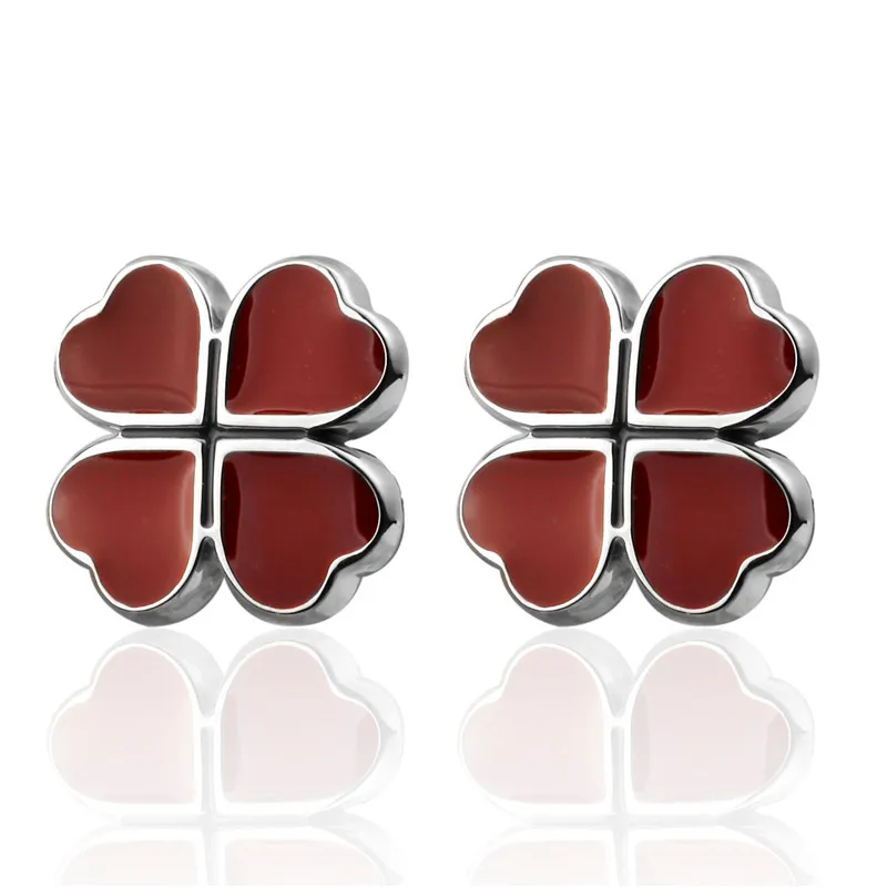

C-MAN Luxury shirt Red clover Enamel cufflink for mens Brand cuff buttons cuff links High Quality abotoaduras Jewelry