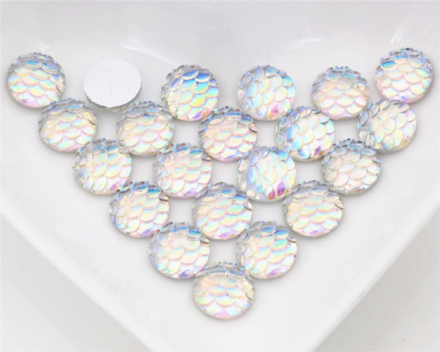 10mm 40pcs/Lot Transparent AB Colors Fish scales Style Flat back Resin Cabochons For Bracelet Earrings accessories-O2-12
10mm 40pcs/Lot Transparent AB Colors Fish scales Style Flat back Resin Cabochons For Bracelet Earrings accessories-O2-12