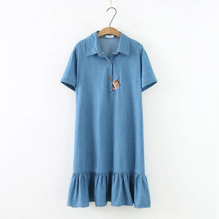 Plus size blue denim cat Embroidered women dress 2019 Casual summer turn-down collar Short sleeve ladies vestido female
Plus size blue denim cat Embroidered women dress 2019 Casual summer turn-down collar Short sleeve ladies vestido female