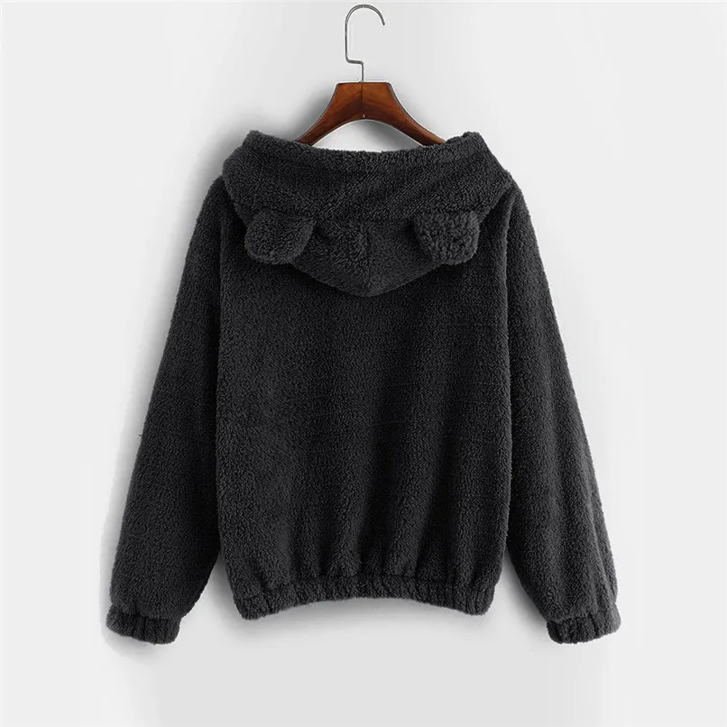 Cute Harajuku Womens Sweatshirts Hoodie Crop Tops Solid Cat Ear Long Sleeve Cropped Sweatshirt Hooded Pullover Moletom 40OC513