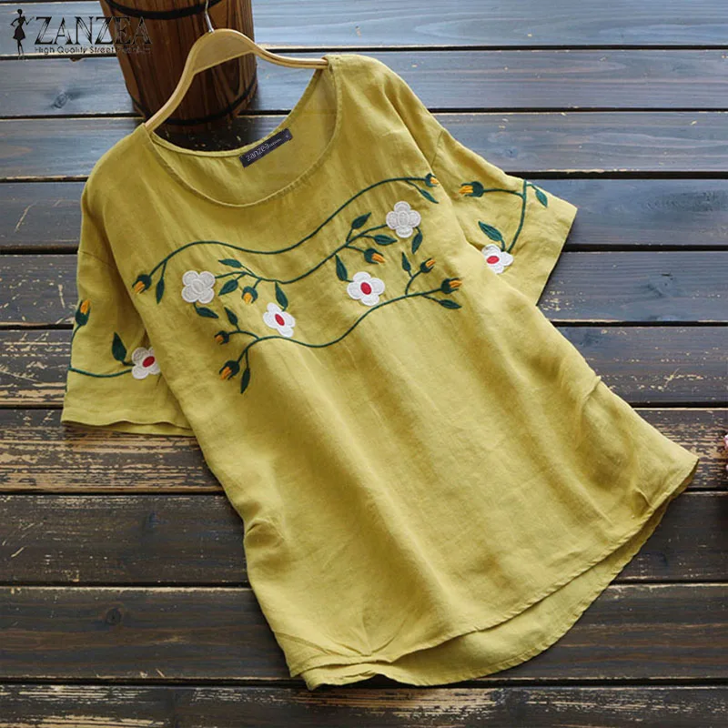 ZANZEA Summer Vintage Embroidery Blouse Women Short Sleeve Cotton Linen Tops Female Solid Blusas Casual Work Shirt Femininas
ZANZEA Summer Vintage Embroidery Blouse Women Short Sleeve Cotton Linen Tops Female Solid Blusas Casual Work Shirt Femininas