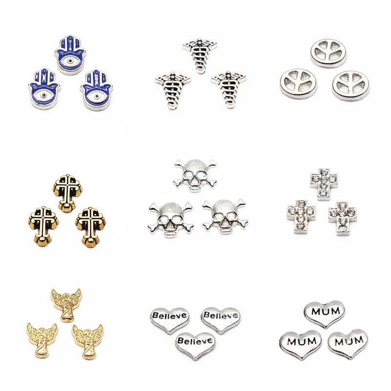 

Newest 10pcs/Lot Cross Peace Symbol Tai Ji Floating Charms Living Glass Memory Locket Jewelry