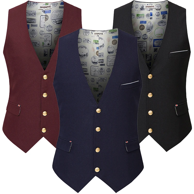 Image Top Quality Casual Business Male Wedding Waistcoat Tuxedo Vest Suit Men Sleeveless Blazer Jacket Navy Black Burgundy