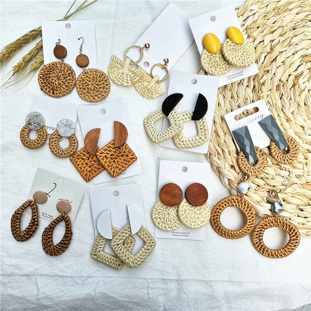 19 Style Korean Handmade Rattan Weave Wooden Earrings Big Geometric Circle Irregular Drop Earrings For Women Beach Party Jewelry
19 Style Korean Handmade Rattan Weave Wooden Earrings Big Geometric Circle Irregular Drop Earrings For Women Beach Party Jewelry