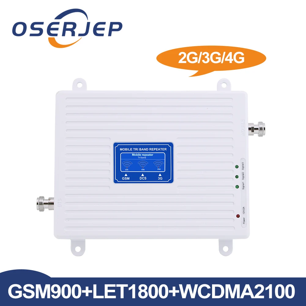 

Oserjep LCD Display 2G 3G 4G Tri Band Signal Booster GSM 900/DCS LTE 1800/WCDMA UMTS 2100 MHz Mobile Signal Repeater Amplifier