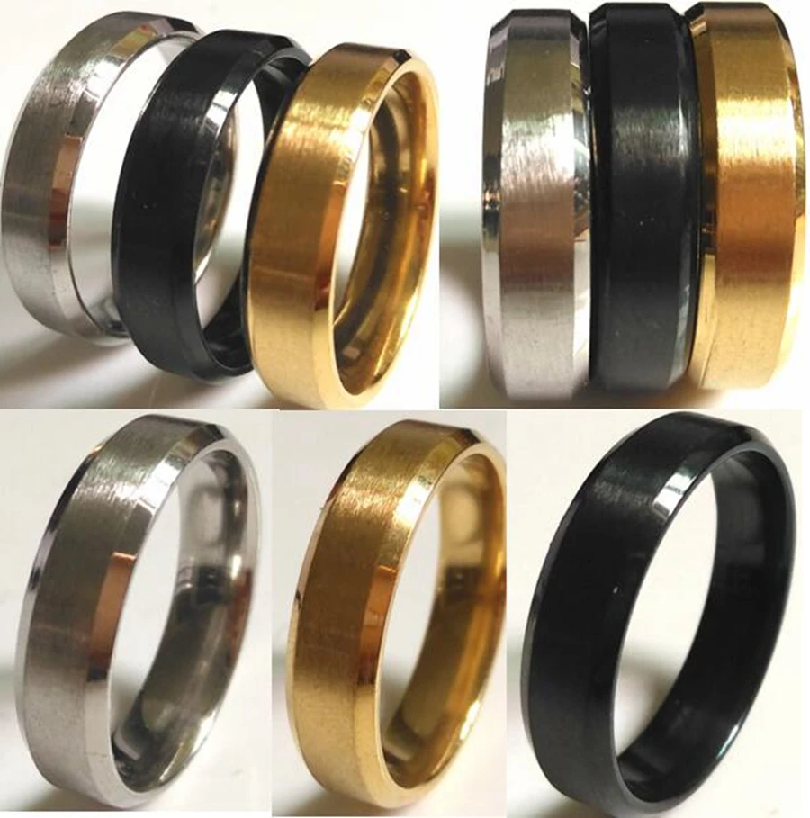 Wholesale 100PCS Bevel edges Classic Color & Style 6MM Black/Gold/Silver Stainless Steel Rings High Level Quality Inside Smooth
Wholesale 100PCS Bevel edges Classic Color & Style 6MM Black/Gold/Silver Stainless Steel Rings High Level Quality Inside Smooth