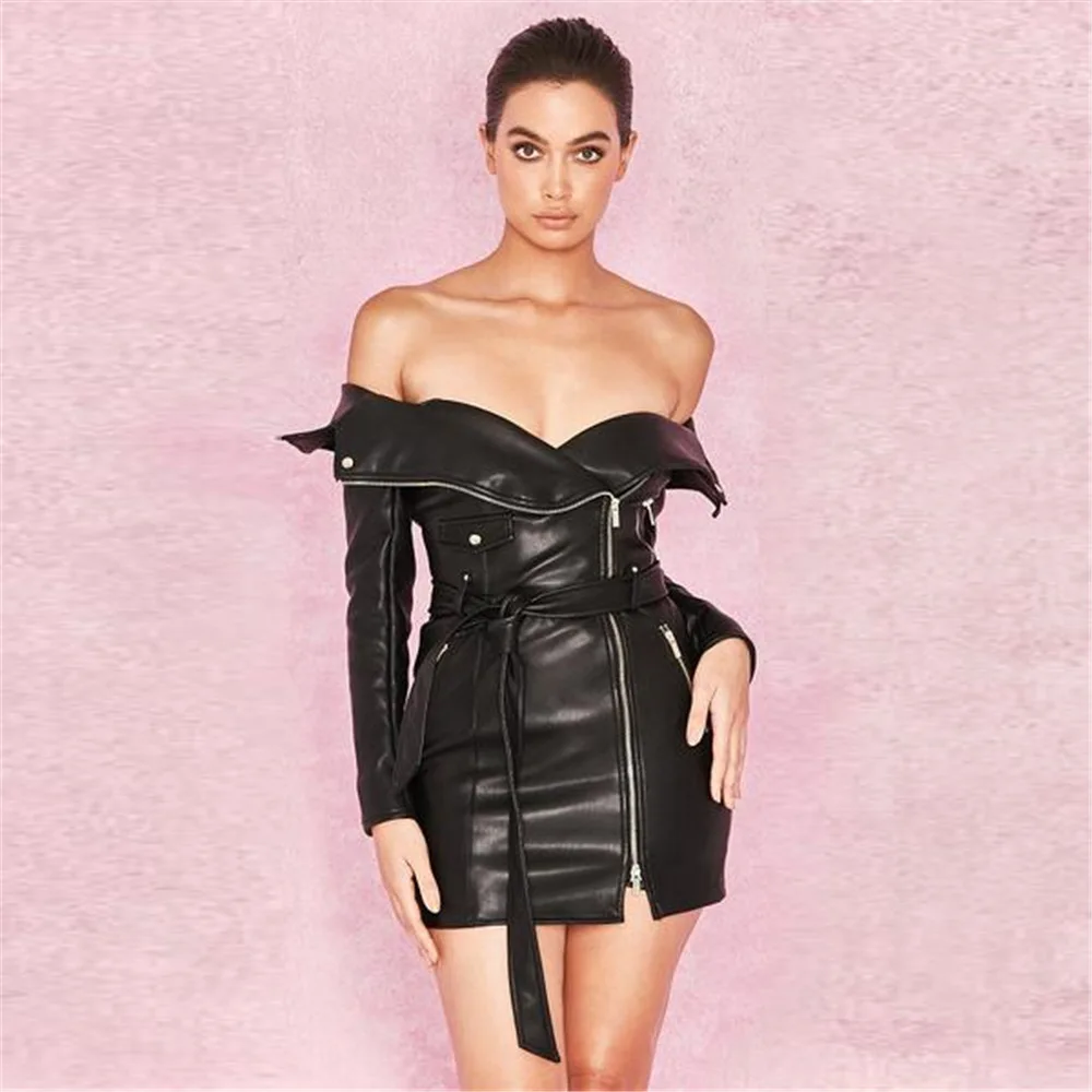 hot sale new fashion dress sexy women backless slash neck off the shoulder PU night club celebrity body con dresses wholesale
hot sale new fashion dress sexy women backless slash neck off the shoulder PU night club celebrity body con dresses wholesale