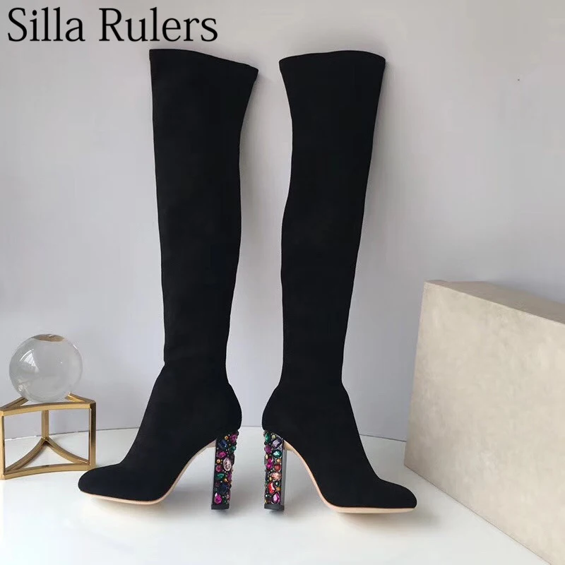 Silla Rulers Stretch Flock Over The Knee Boots Women Glass Crystal Round Heels Super High True Skin Bottom Boots Lean Leg Boots
Silla Rulers Stretch Flock Over The Knee Boots Women Glass Crystal Round Heels Super High True Skin Bottom Boots Lean Leg Boots