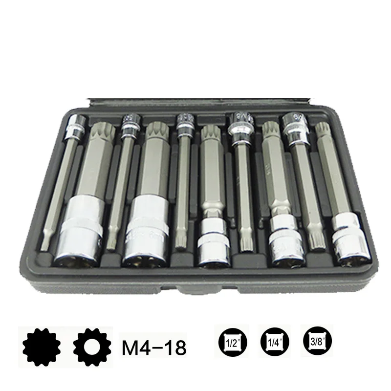 10Pcs 12 Point MM Socket Wrench Set Torx Spline Screwdriver Bits Chrome Vanadium Ratchet Wrench Tools 100mm
10Pcs 12 Point MM Socket Wrench Set Torx Spline Screwdriver Bits Chrome Vanadium Ratchet Wrench Tools 100mm