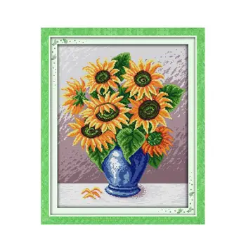 Sunflower Vase Counted Cross Stitch 11CT 14CT Cross Stitch Patterns Flowers Beautiful Cross Stitch Needlework Embroidery Sets
