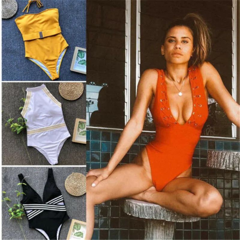 2019 Sexy Female Retro V Neck Solid One Piece Swimsuit Women Push Up Padded High Waist Swimwear Tube Halter Women Swimming Suits
2019 Sexy Female Retro V Neck Solid One Piece Swimsuit Women Push Up Padded High Waist Swimwear Tube Halter Women Swimming Suits