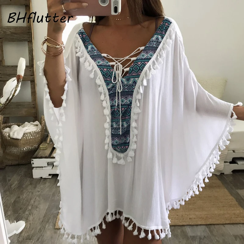 BHflutter 4XL 5XL 6XL Plus Size Women Clothing Tassel White Summer Dress Batwing Lace up V neck Shift Dress Casual Beach Dress
BHflutter 4XL 5XL 6XL Plus Size Women Clothing Tassel White Summer Dress Batwing Lace up V neck Shift Dress Casual Beach Dress