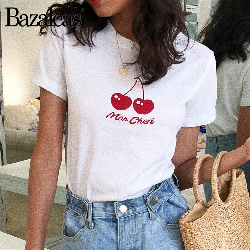Bazaleas White All Match Women T-shirt Vintage Letter Cherry Print womens tops Fashion Basic tshirt Casual Women T shirt
Bazaleas White All Match Women T-shirt Vintage Letter Cherry Print womens tops Fashion Basic tshirt Casual Women T shirt