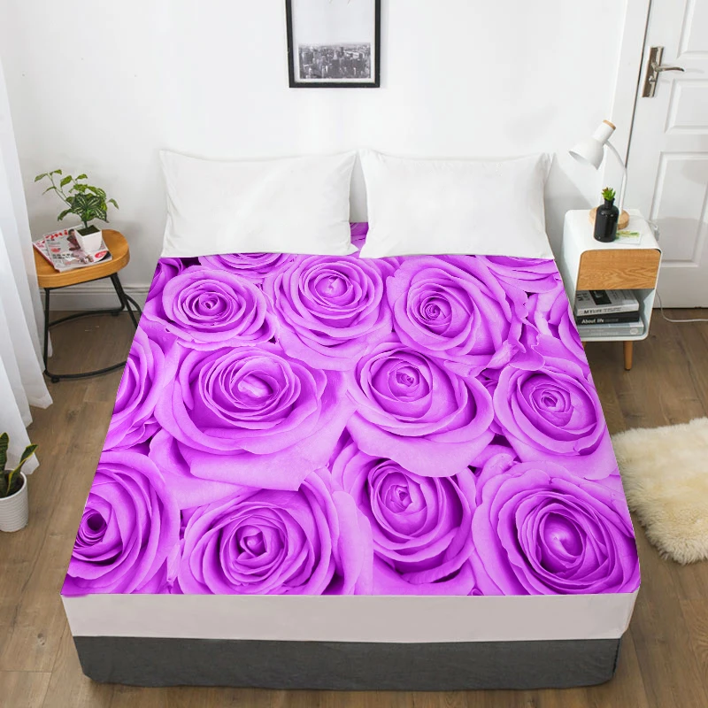 3D Custom Bed Sheet With Elastic,Fitted Sheet Queen/King,Rose Flower Mattress Cover, 200/150/160/180x200 bedsheet,drop ship