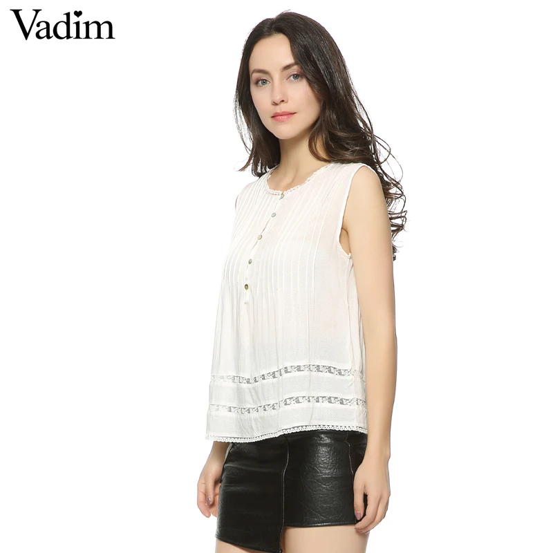 Women's Summer sweet white lace blouses pleated O neck sleeveless shirts casual slim brand tops WT95
Women's Summer sweet white lace blouses pleated O neck sleeveless shirts casual slim brand tops WT95