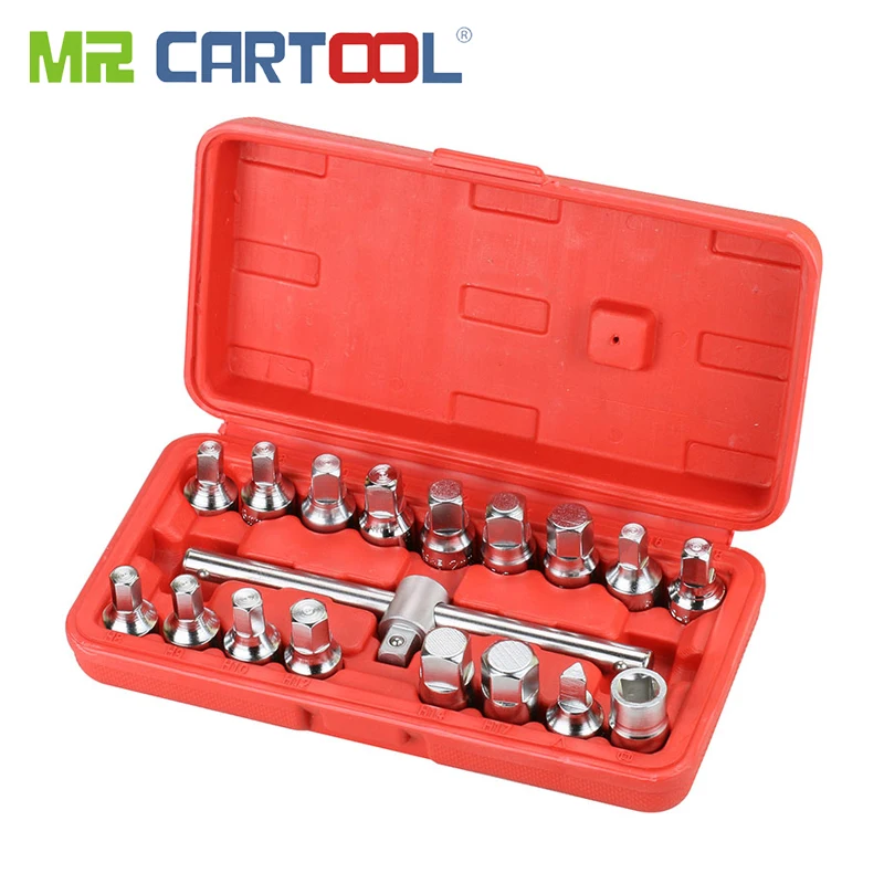 MR CARTOOL 18 PCS Oil Drain Pipe Plug Socket Set Screws Removal Tool Triangle Square Hexagon T-bar Remover Sleeve Special Tools
MR CARTOOL 18 PCS Oil Drain Pipe Plug Socket Set Screws Removal Tool Triangle Square Hexagon T-bar Remover Sleeve Special Tools